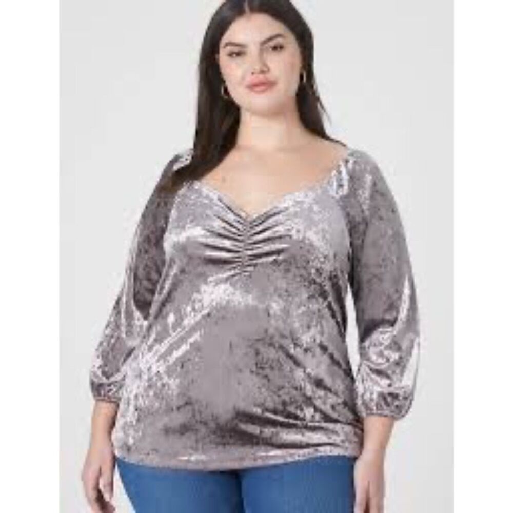 Lane Bryant Crushed Velvet Blouse Metallic Mink Brown Size 18/20 Sweetheart